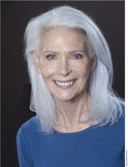 model Nancy Ozelli mature silver grey gray hair blue eyes 